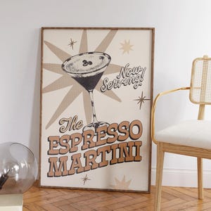 Espresso Martini Print, Retro Kitchen Wall Art, Vintage Bar Cart, Cocktails Wall Decor, Girly Kitchen Apartment Decor, Brown Decor, It Girl
