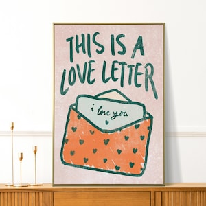 Love Letter Wall Art - Trendy Valentine’s Day Decor - Romantic Gift for Couples - Heart Print - I Love You Valentine Gallery Art