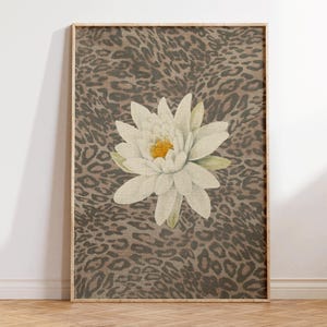 Leopard Print with Cheetah and Retro Flowers, Vintage Girly Wall Art, Trendy Preppy Decor for Bedroom or Apartment, Perfect Gift for Decor