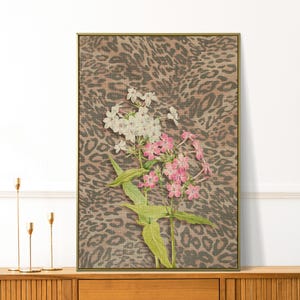 Leopard Print with Cheetah and Retro Flowers, Vintage Girly Wall Art, Trendy Preppy Decor for Bedroom or Apartment, Perfect Gift for Decor