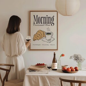 Vintage Croissant Print, Retro Kitchen Wall Art, Coffee Bar Cart Print, Pantry Decor, Dining Room Decor, Apartment Decor, Gift for Baker