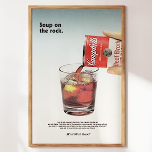 Vintage Campbell's Soup Ad, Retro Bar Cart Print, Wall Art for Bars, Concession Poster, Classic Kitchen Print, Campbell's Ad Poster