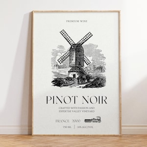 Vintage Wine Kitchen Print - Pinot Noir Rustic Wine Wall Art - Modern Farmhouse Decor for Living Room and Office Wall Art