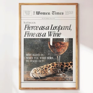 Fierce as a Leopard Print, Vintage Animal Wall Art, Trendy Girly Decor for Bedroom or Apartment, Perfect Preppy Gift, New Yorker Wall Art