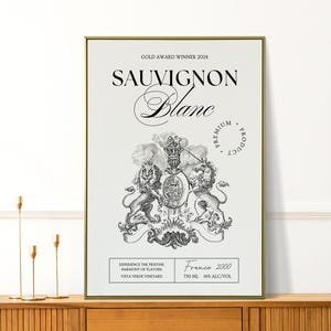 Vintage Wine Kitchen Print - Sauvignon Blanc Rustic Wine Wall Art - Modern Farmhouse Decor for Living Room and Office Wall Art