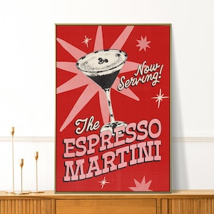 Espresso Martini Print, Retro Kitchen Wall Art, Vintage Bar Cart, Cocktails Wall Decor, Girly Kitchen Apartment Decor, Pink Decor, It Girl