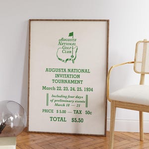 Augusta National Tournament, Retro Golf Ticket Print, Golf Poster, Golf Print, Golf Wall Art, Gift for Golf Fans, Golf Memorabilia