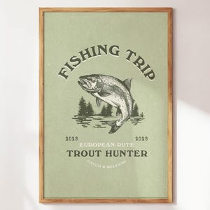 Trout Hunter Fishing Poster, Retro Fisherman Wall Art, Gift for Fisherman or Fishing Enthusiast, Vintage Fishing Poster, Trout Lover Print