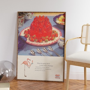 Retro Jello Advertisement, Retro Bar Cart Print, Living Room Decor, Vintage Print, Classic 80s Print, Vintage Jello Print and Big Red Jello