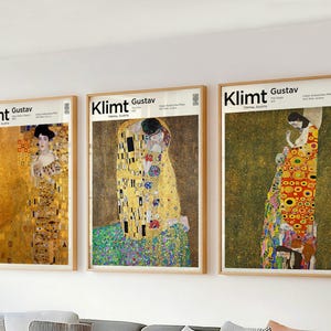 Set of 3 Wall Art - Gustav Klimt Gallery Wall Set - Gold Wall Art for Living Room - Nouveau Maximalist Decor - Perfect for Home Gifts