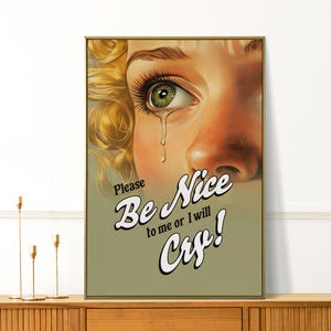 Please Be Nice to Me - Retro New Yorker Print - Trendy Girly Wall Art - Preppy Apartment Decor - Vintage Illustration Gift for Her