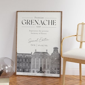 Vintage Wine Kitchen Print - Grenache Rustic Wine Wall Art - Modern Farmhouse Decor for Living Room and Office Wall Art