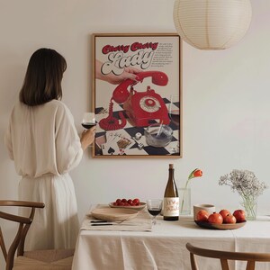 Cherry Lady Print, Girly Wall Art, Retro Apartment Decor, Trendy Preppy Wall Decor, Retro Bar Cart, Aesthetic Vintage Print, 70s Preppy Art