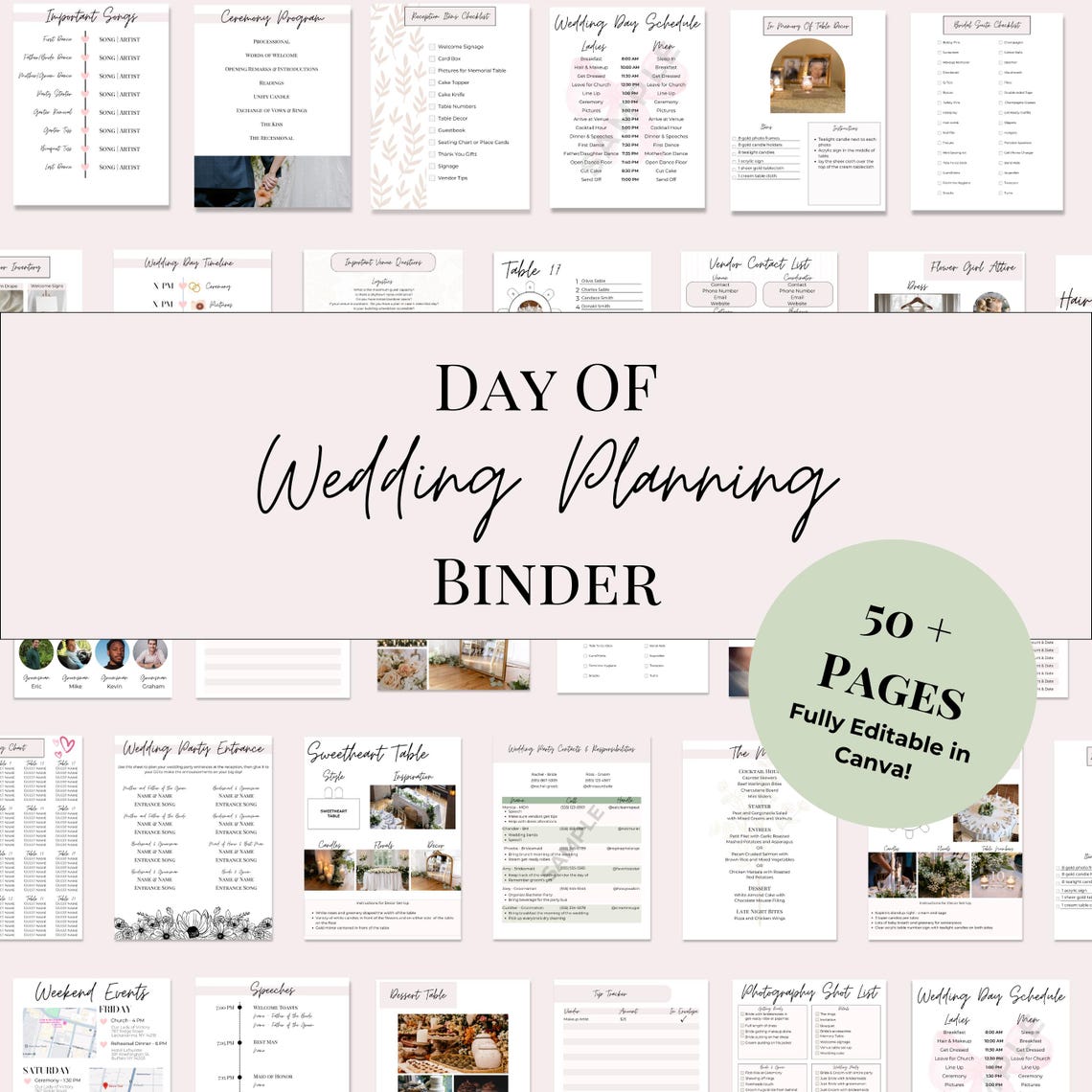 Wedding Day of Binder Template Customize Edit in Canva Instant