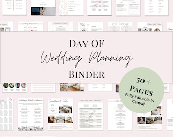 Wedding Day Of Binder Template | Customize Edit in Canva | Instant Download | Wedding Checklist | Wedding Planner | Wedding Coordinator