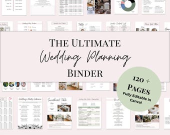 Wedding Planner Binder Template, 120+ Pages Canva Template, Editable Hyperlinked Customizable Planner, Ultimate Wedding Binder Template
