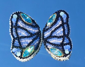 Handmade Beaded Butterfly Earrings – Blue Statement Seed Bead Jewelry