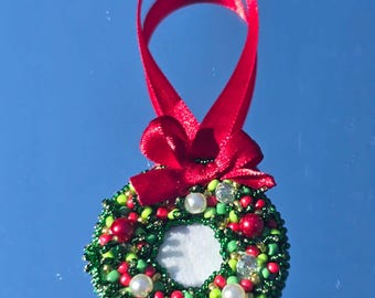 Beaded Christmas Wreath Ornament Handmade Holiday Decoration