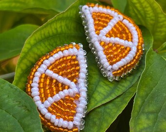 Beaded Orange Slice Earrings - Fun & Fruity Seed Bead Jewelry