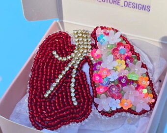 Beaded Lungs Brooch – Anatomical Lung Pin, Handmade Medical Jewelry, Unique Science Gift