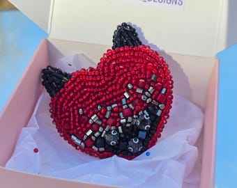 Handmade Beaded Devil Heart Brooch