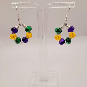 Handmade Beaded Purple, Gold and Green Mardi Gras Earrings