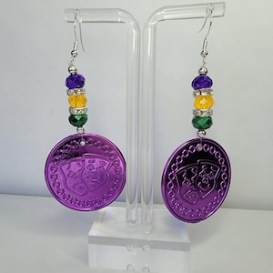 Handmade Mardi Gras Beaded Doubloon Earrings