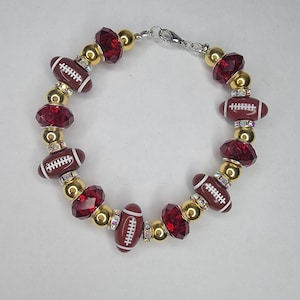 Handmade Red and Gold Football Bracelet