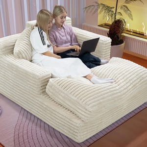 Oversized Corduroy Chaise Lounge with Throw Pillows: Plush Cloud Couch