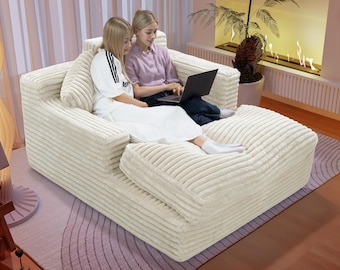 Oversized Corduroy Chaise Lounge with Throw Pillows: Plush Cloud Couch