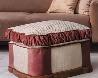Velvet Texture Ottoman: Pink Large Square Upholstered Pouf