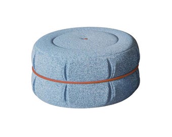 Large Round Blue Corduroy Floor Cushion: Modern Ottoman
