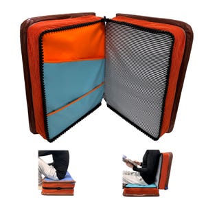 Large Foldable Notebook Look Floor Cushion, Kids Play Throw Pillow Seat, Oxford Cloth Leather Corduroy Foam Zipper Pouf with Storage Pockets