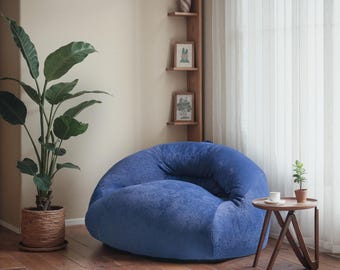 Blue Single Bean Bag Chair: Classic country style, experience the rustic comfort of cloud velvet