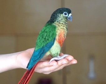 Customized Hairy Needle Felted Parrots - An Adorable & Unique Woolen Sculpture-Perfect Gift for Bird Lover-25cm