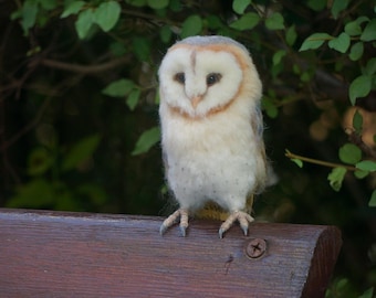 Handmade Needle Felted Barn Owl-An Adorable & Unique Woolen Sculpture-Perfect Gift for Bird Lover