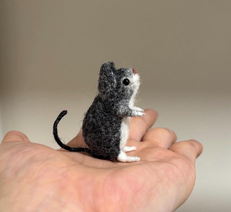 Needle Felted Mini Mouse-An Adorable & Unique Woolen Sculpture-Perfect Gift for Animal lovers/Best Friends/Kids image 2