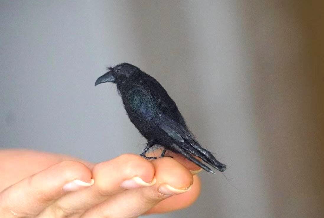 Handmade Needle Felted Crow-Different Size Available-An Adorable & Unique Woolen Sculpture-Perfect gift for bird lover-Dollhouse