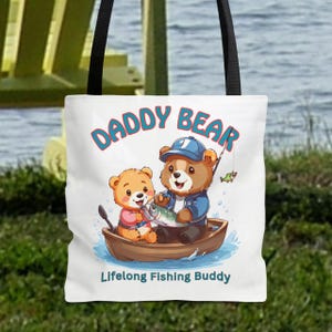 Daddy and Me Einkaufstasche Angeln | Angeln Papa Geschenk, Vatertag Tote, süßes Bär Papa Geschenk vom Kind, Papa Sohn Bonding Tasche