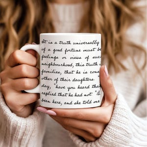 Pride and Prejudice Mug, Handwriting Design, Literary Coffee Cup, Jane Austen Quote Tea Mug, Unique Gift for Booklover, Novel Quote