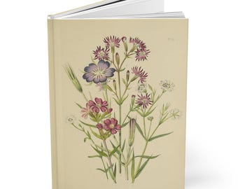 Cuaderno de tapa dura con ilustraciones de flores silvestres, cuaderno vintage con ilustraciones de flores silvestres, cuaderno de escritura sobre la naturaleza.