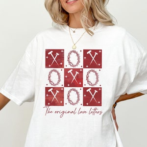 Camisa original com cartas de amor, camisa Xoxo Valentines, camisa de presente de dia dos namorados, camisa com cartas de amor, suéter Xoxo, gola redonda Valentine