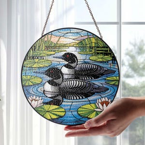 Loon bird couple GLASS Hanging, Bird Lover Decor, Bird Nerd, Home Decor, Loon bird Decor, Bird glass hanging, Mother&#39;s day gift 2025