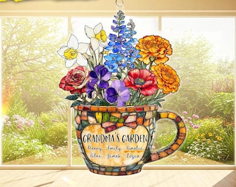 Grandma’s Garden Flower Acrylic Suncatcher, Birth Month Flowers Window Hanging
