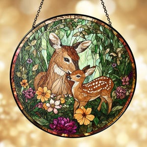 Stained Glass Deer Suncatcher: Floral Wildlife Window Hanging