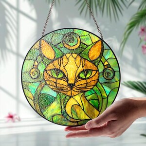 Suncatcher Cat Alien, Stained Glass Picture, Home Cute decor, Gift ideas, Window Hanging Decor, Wall art Funny