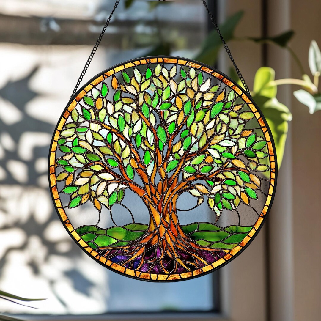 Tree of Life Faux Stained Glass, Window Hanging Nature Decor, Spiritual ...