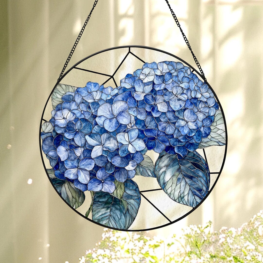 Hydrangea Window Display Hydrangeas Faux Stained Glass Suncatcher, Hydrangea Window Hanging ...