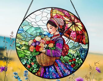 Tapis Mural Brodé à La Main Hmong - 32x32 Pouces, Scène De Vie Villageoise Et Ferme