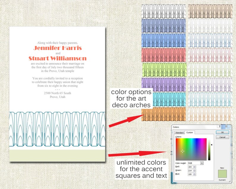 DIY printable RSVP NRDIY-11820 Art Deco Arches Wedding Invitation Suite